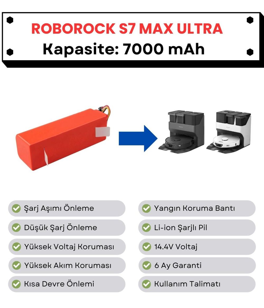 Roborock S7 Max Ultra Uyumlu Batarya 14.4V 7000 mAh Robot Süpürge Pili