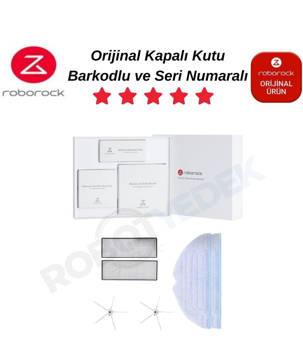 Roborock S7 Maxv S7 Maxv Ultra Orijinal Set- Ana Fırça Hepa Filtre Beyaz Yan Fırça Mop Bez-6 Parça