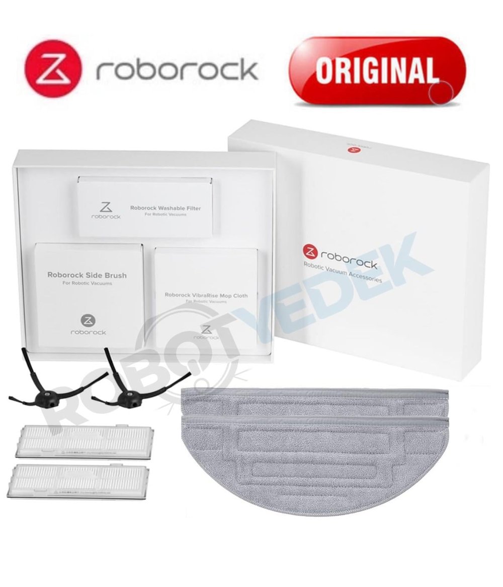 Roborock S8, S8 Plus, S8 Pro Ultra Uyumlu Orijinal Kutu Set 6 Parça-Hepa Filtre, Yan Fırça, Mop
