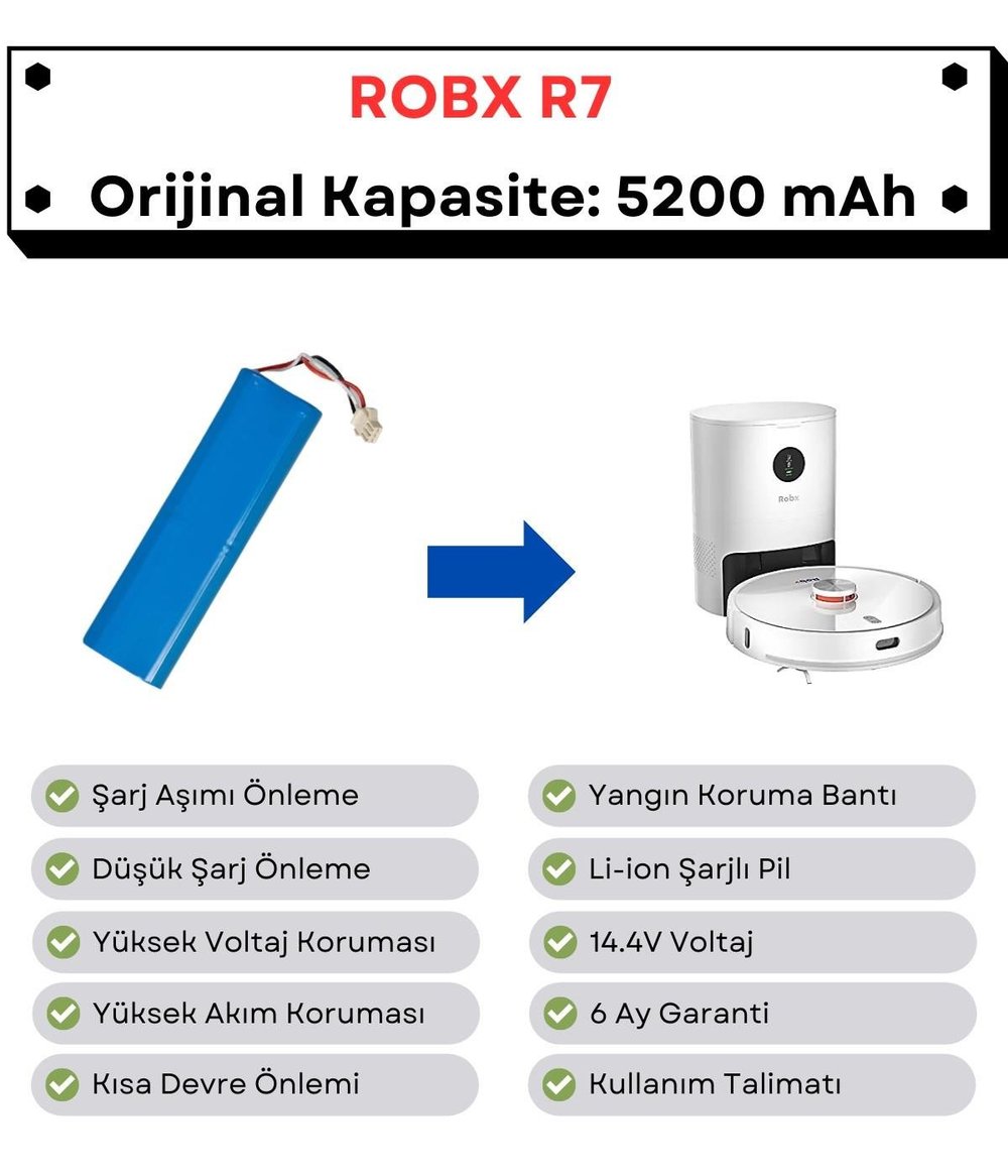 Robx R7 Uyumlu Batarya 14.4V 5200 mAh Robot Süpürge Pili