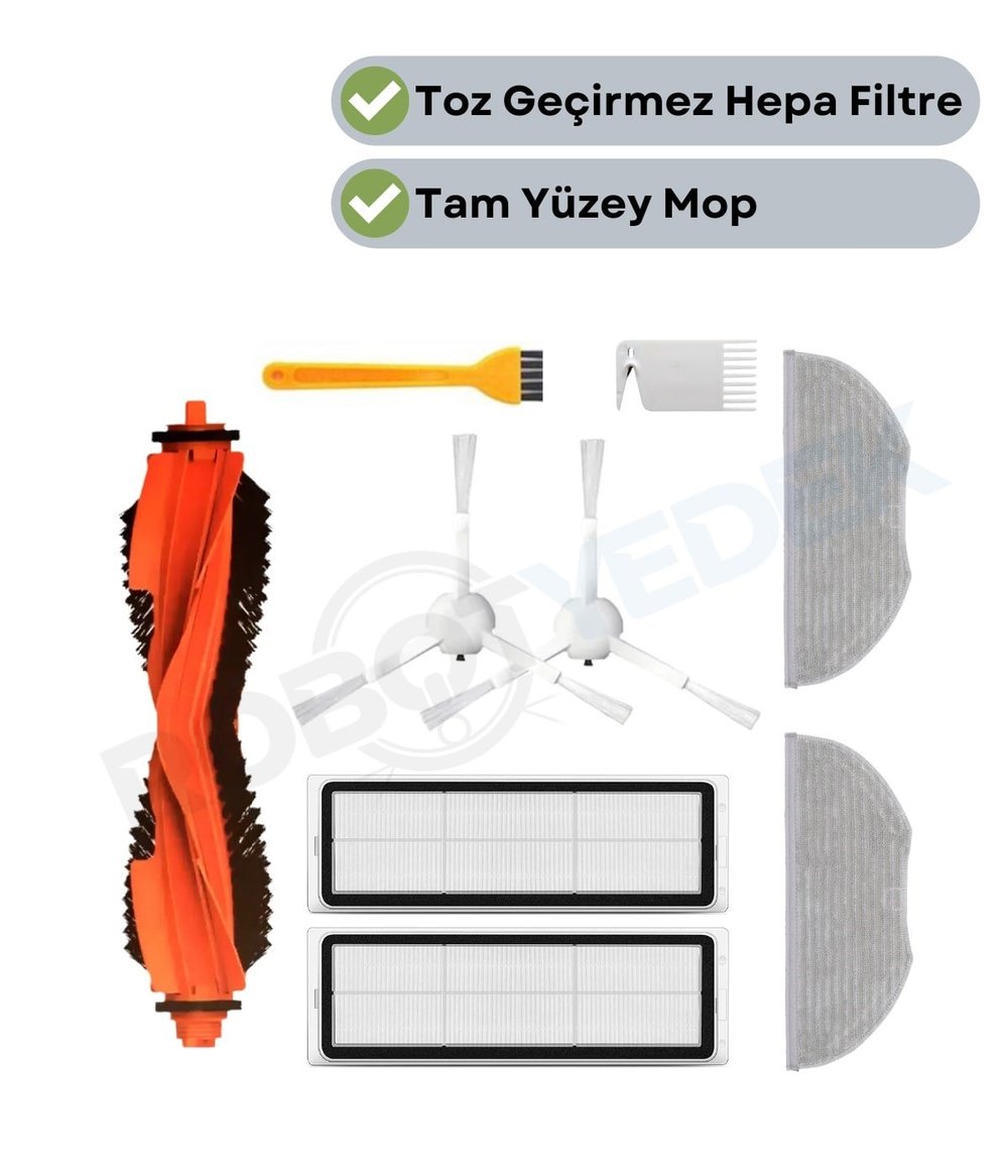 Xiaomi H40 Uyumlu Yedek Fırça Hepa Filtre Mop Seti-9 Parça