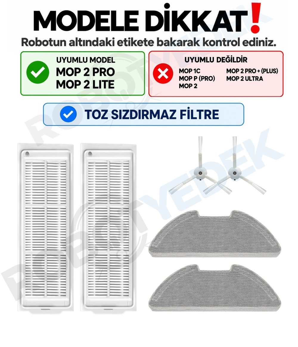 Xiaomi Mop 2 Pro (Beyaz) MJST1SHW Beyaz Uyumlu Yedek Fırça Filtre Mop Seti-6 Parça