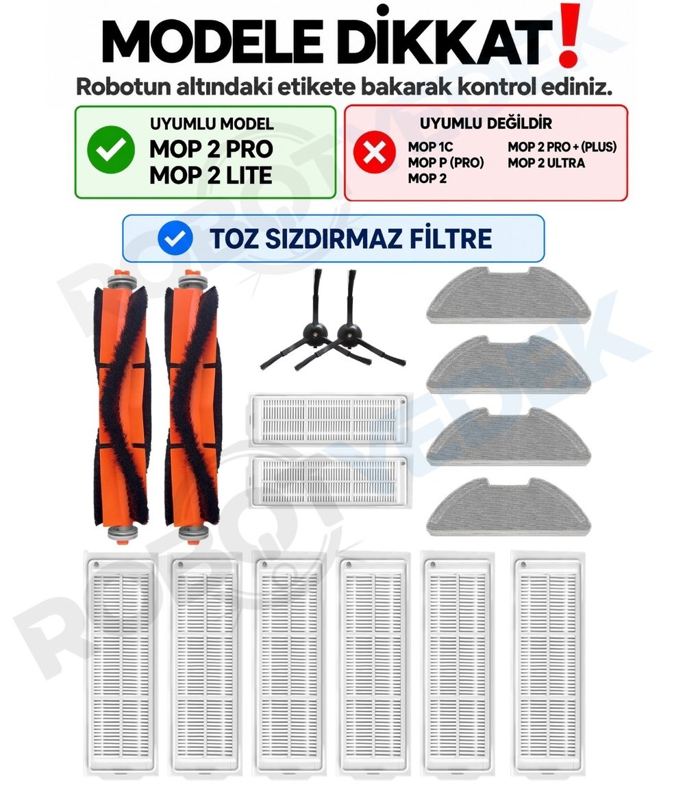 Xiaomi Mop 2 Pro (Siyah) MJST1SHW Uyumlu Yedek Fırça Filtre Mop Seti-16 Parça