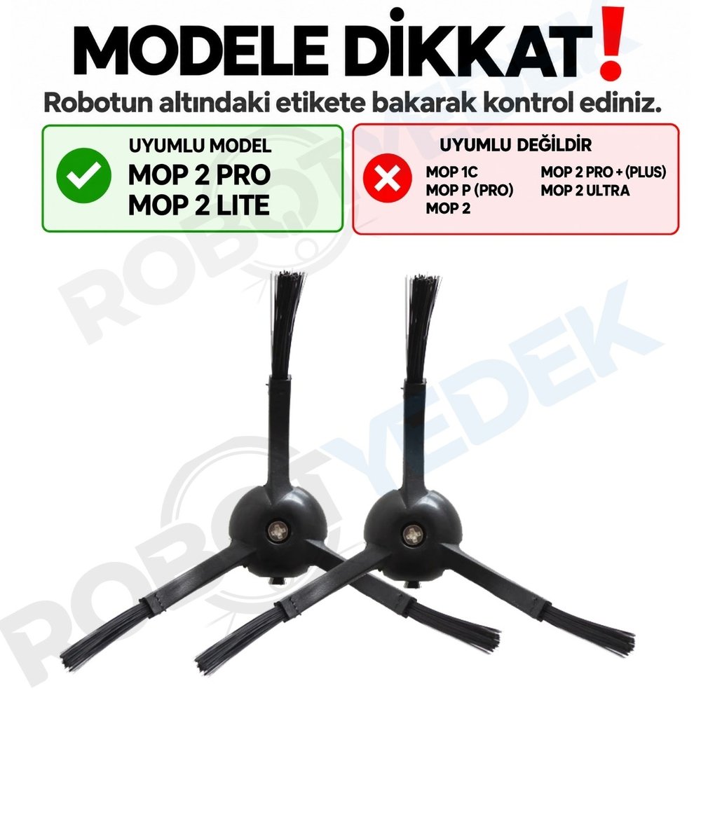 Xiaomi Mop 2 Pro (Siyah) Uyumlu 2 Adet Yan Fırça