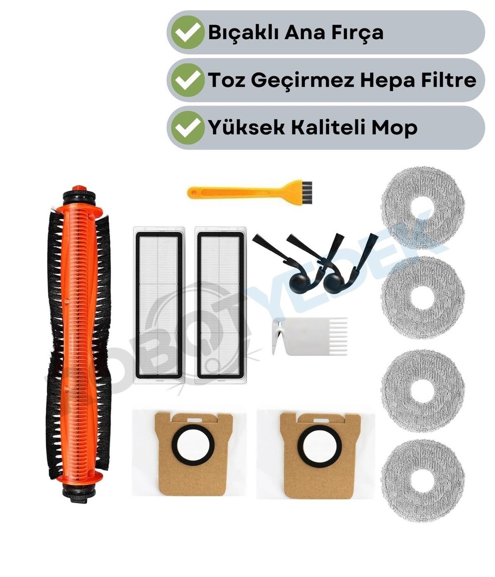 Xiaomi Vacuum 5 (OV31GL) Uyumlu  Yedek Fırça Hepa Filtre Mop Toz Torba Seti-13 Parça