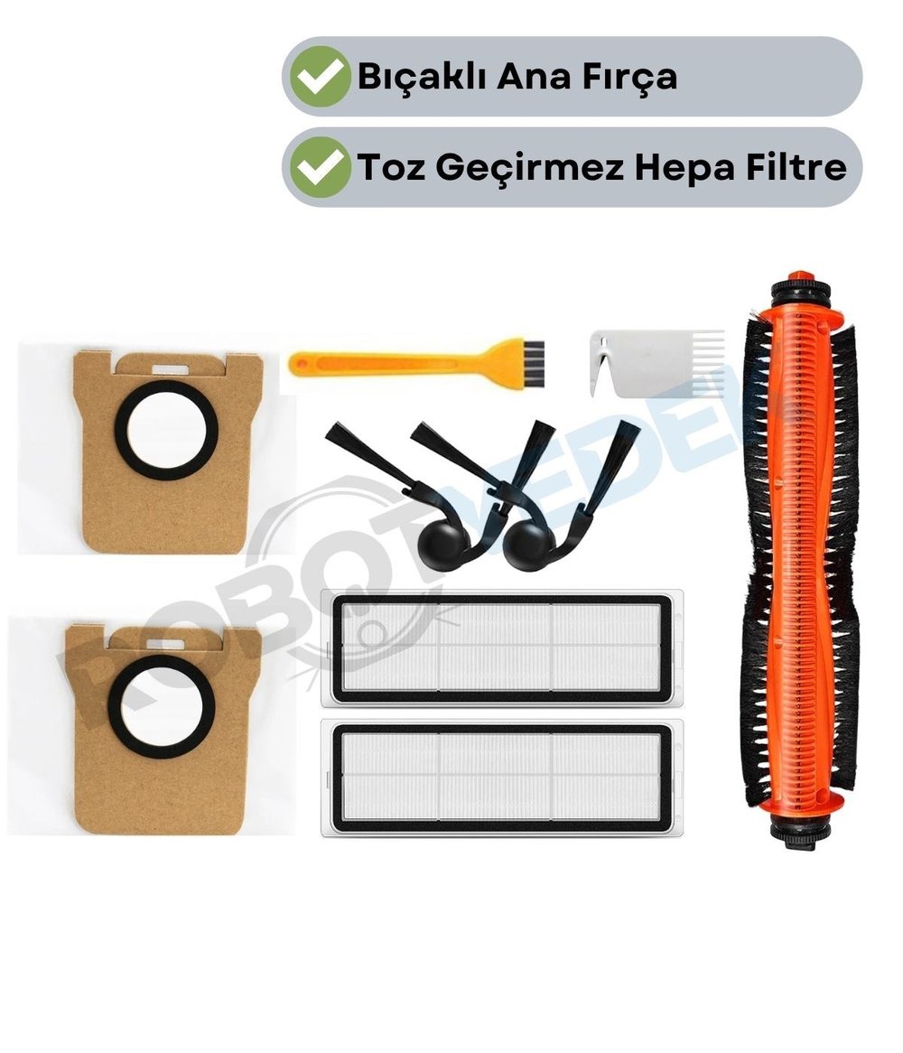 Xiaomi Vacuum 5 (OV31GL) Uyumlu  Yedek Fırça Hepa Filtre Toz Torba Seti-10 Parça