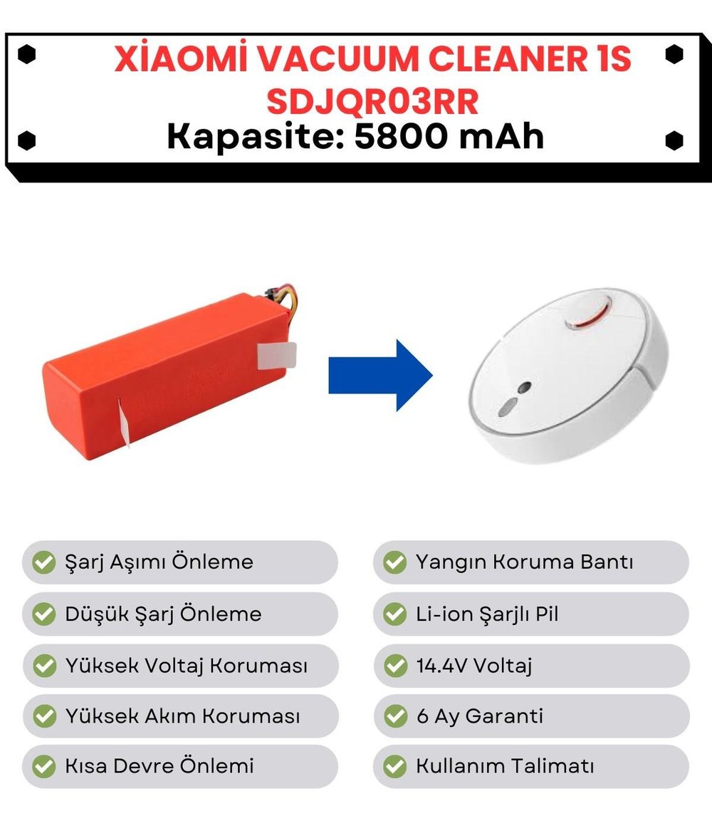 Xiaomi Vacuum Cleaner 1S SDJQR03RR Uyumlu Batarya 14.4V 5800 mAh Robot Süpürge Pili
