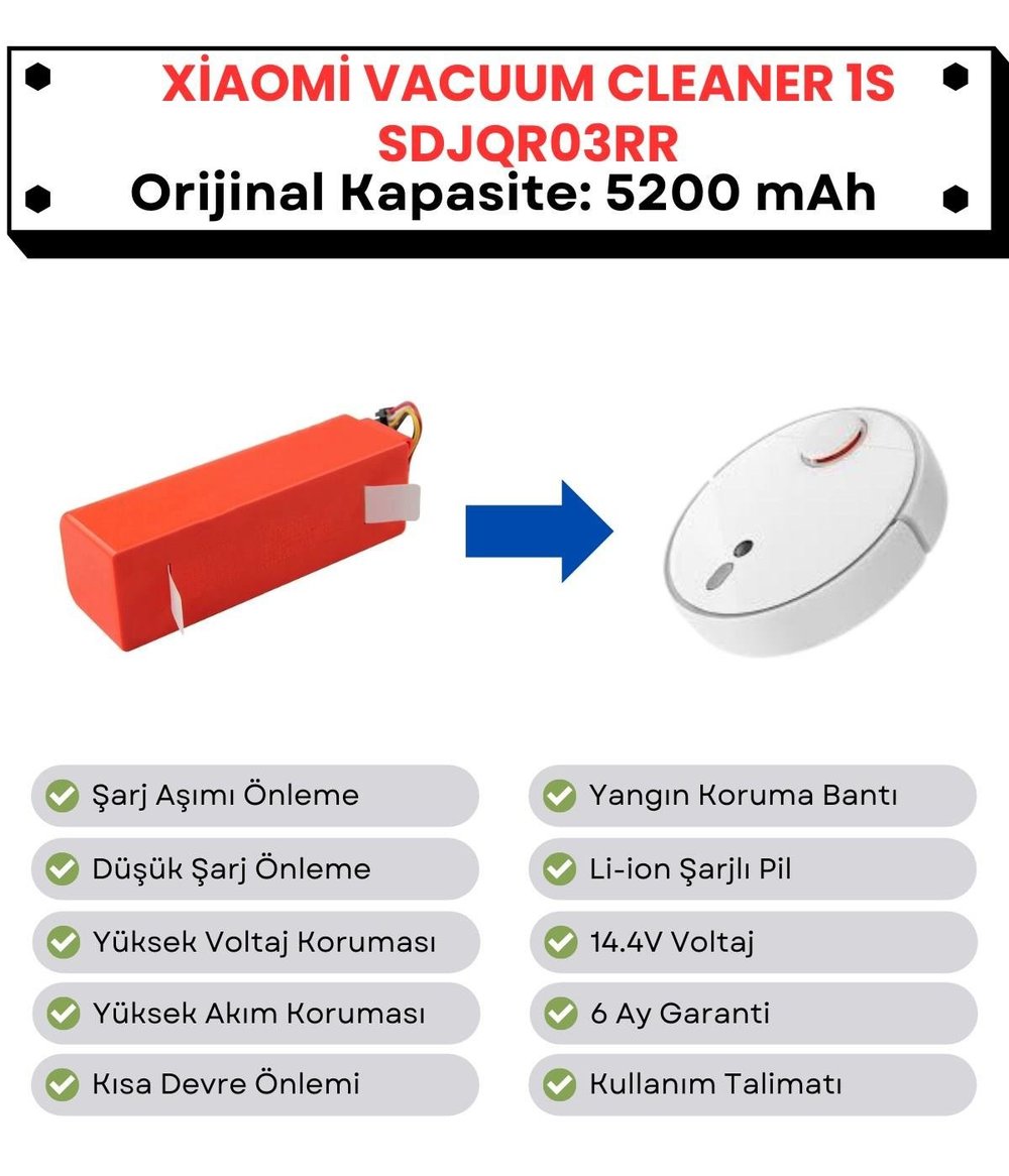 Xiaomi Vacuum Cleaner1S SDJQR03RR Uyumlu Batarya 14.4V 5200 mAh Orijinal Kapasite Robot Süpürge Pil