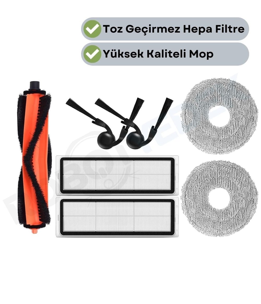 Xiaomi Vacuum H50/H50 Pro Uyumlu Ana Fırça Hepa Filtre Yan Fırça Mop Bezi-7 Adet