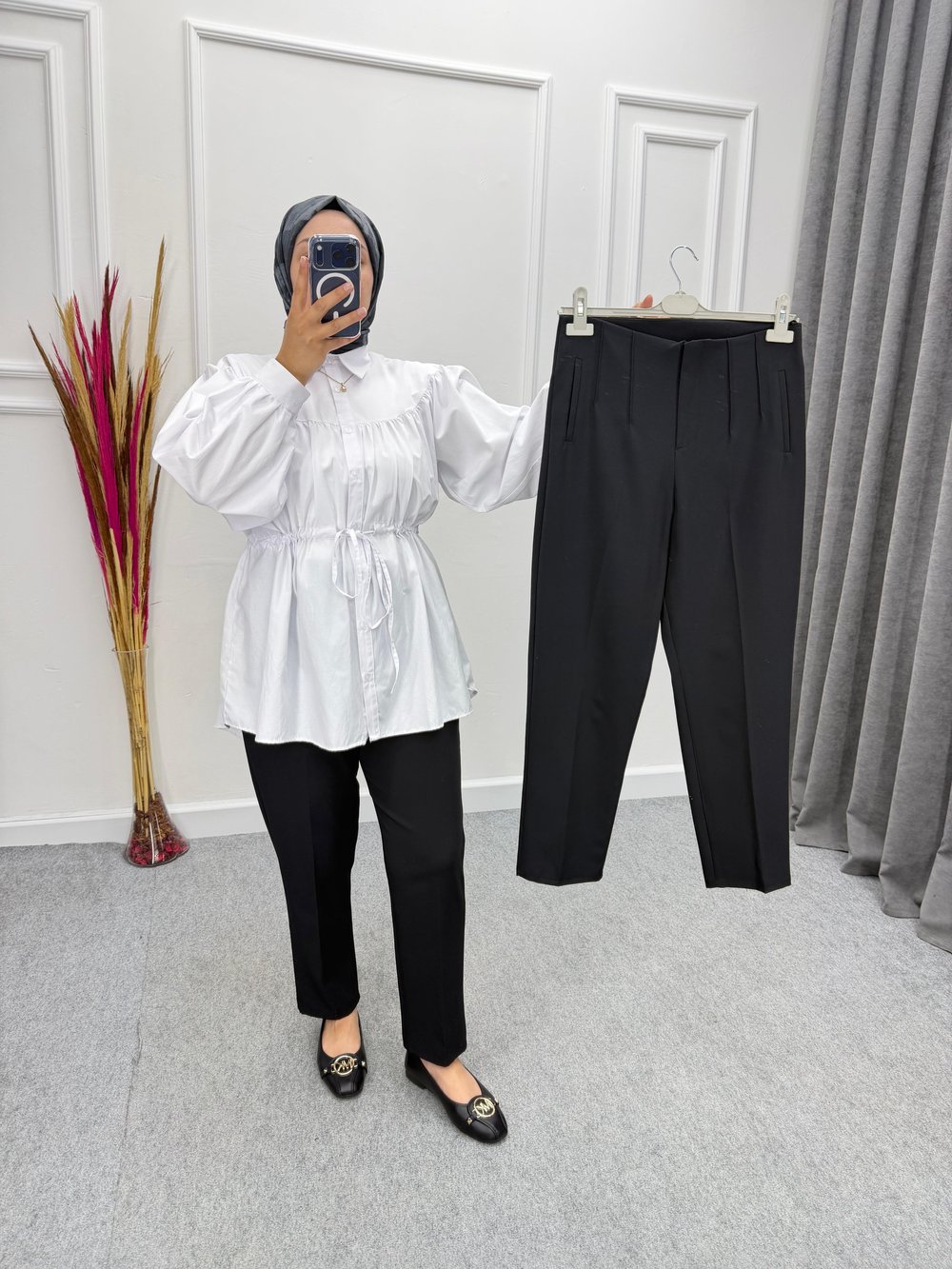 Siyah Beli Pens Detaylı Dabıl Pantolon
