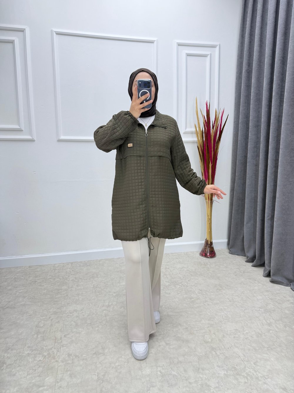 Casual Kapitone Ceket Haki