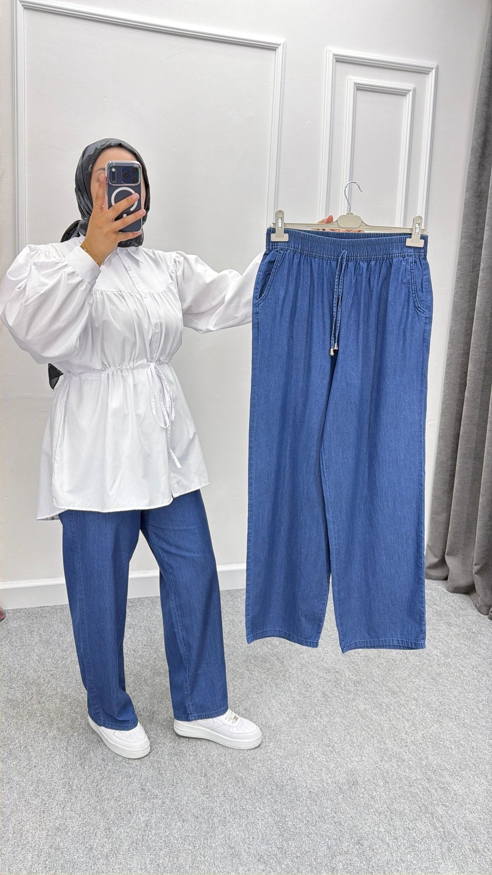 Beli Lastikli Tansel Kot Pantolon Mavi