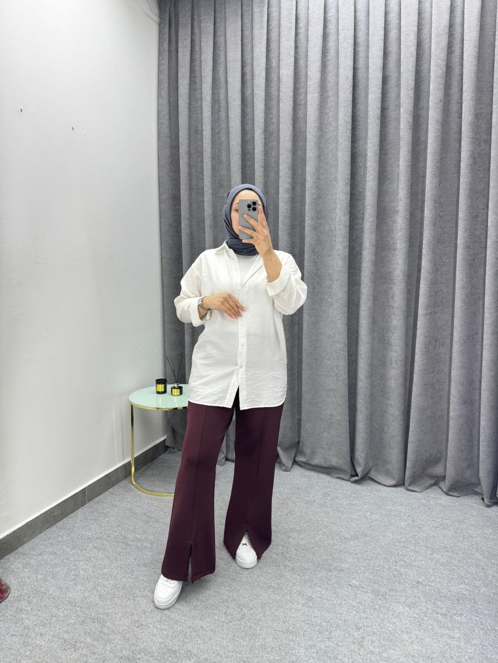 Bordo Yırtmaç Detaylı Beli Lastikli Pantolon