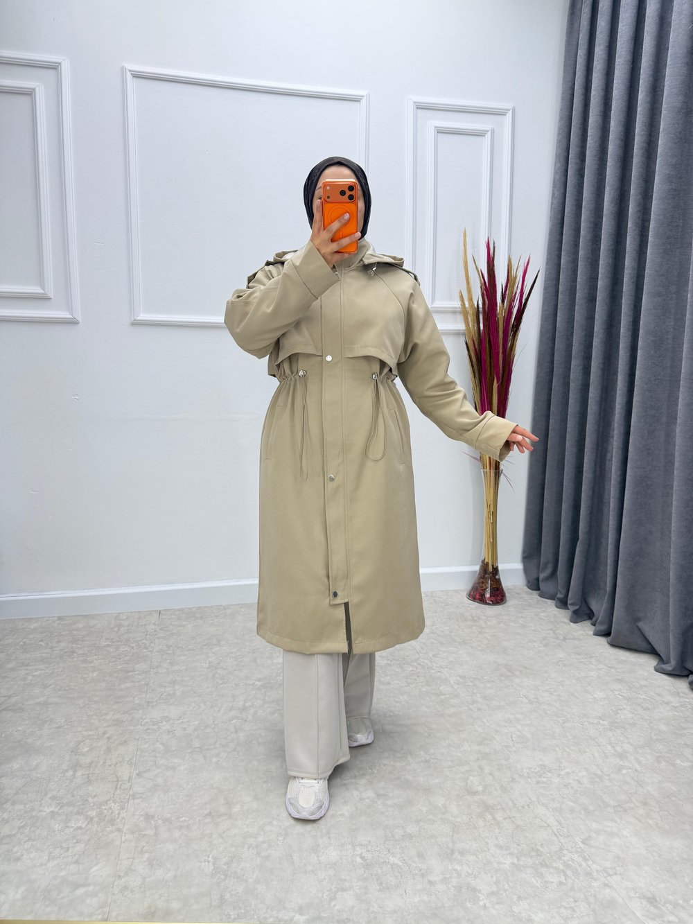 Torino Casual Oversize Fermuarlı Trençkot Krem