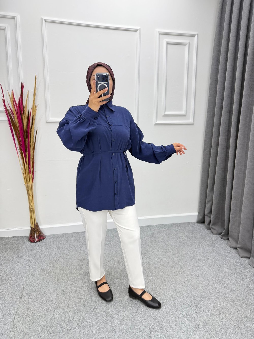 Elisa Bağlama Detaylı Modal Gömlek Lacivert