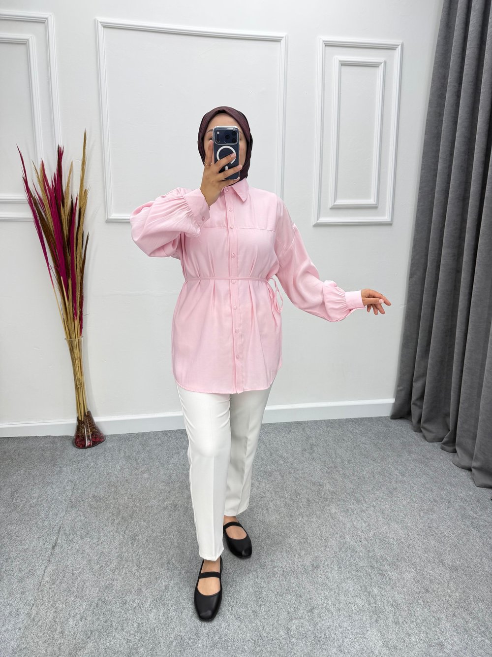 Elisa Bağlama Detaylı Modal Gömlek Pembe