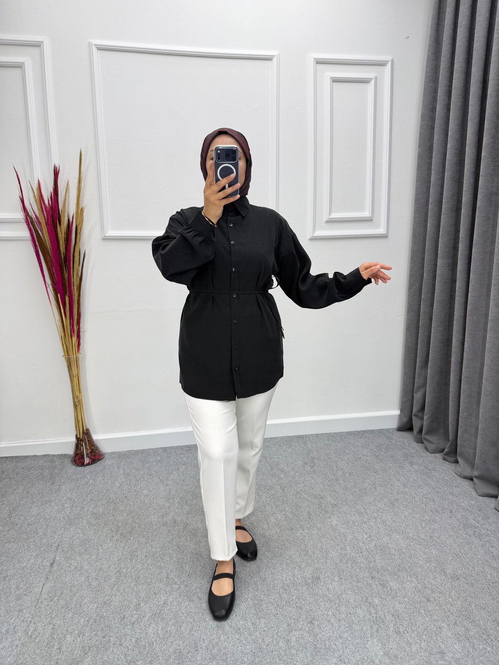 Elisa Bağlama Detaylı Modal Gömlek Siyah