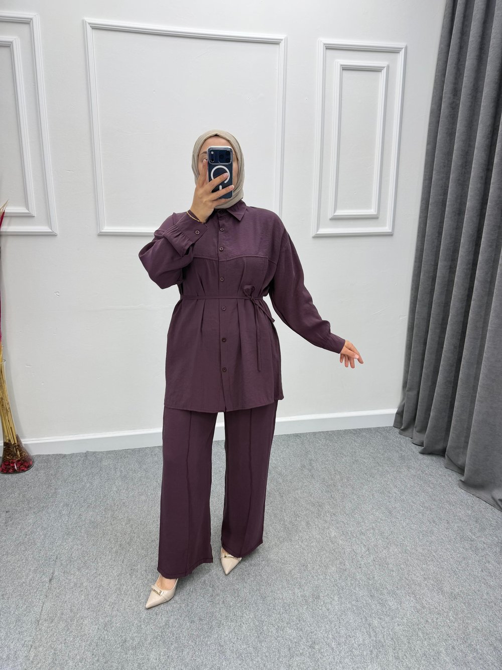 Mürdüm Modal Kumaş Pantolonu Çimalı Takım