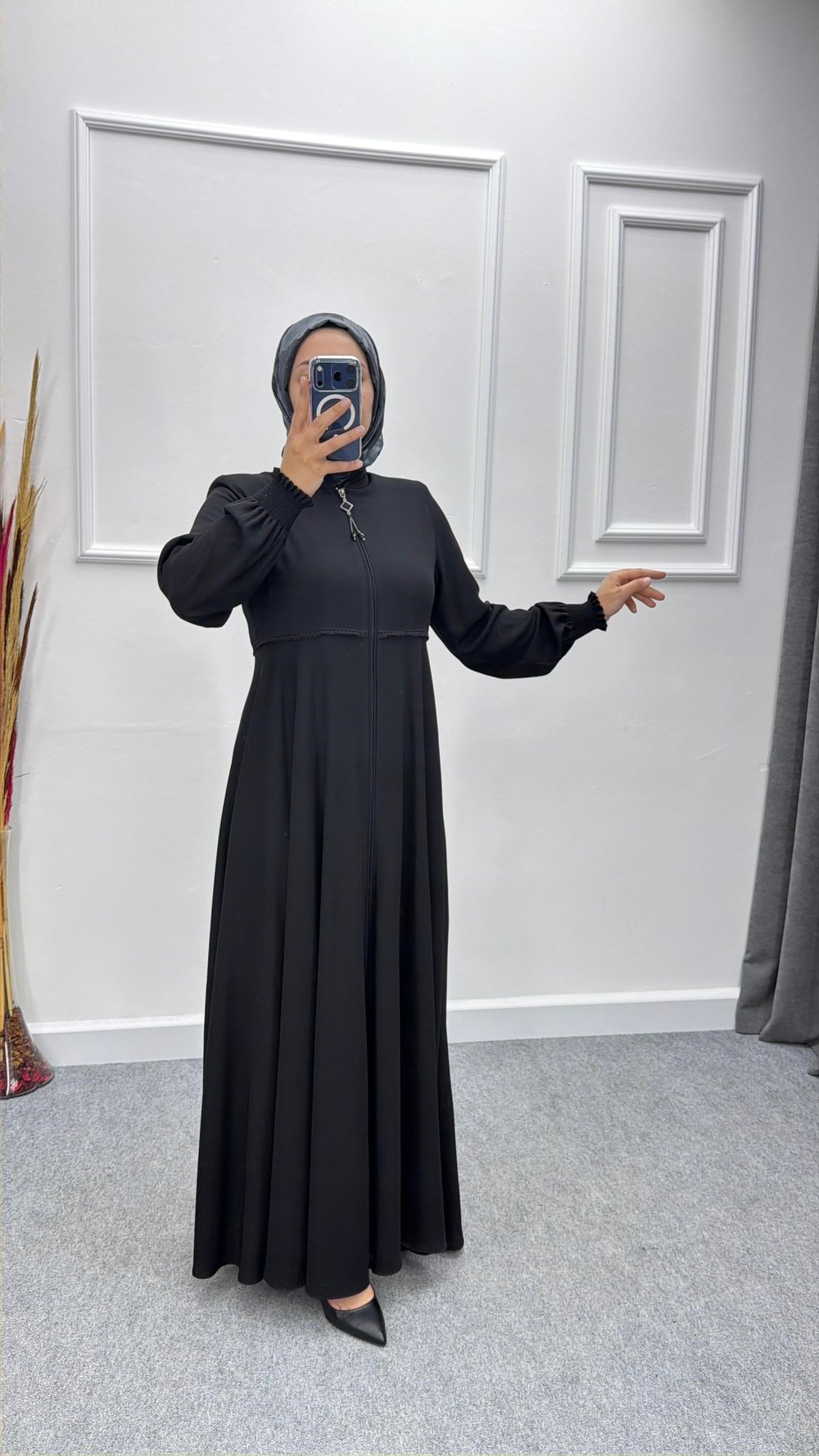 Siyah Beli Güpürlü Mevlana Model Ferace