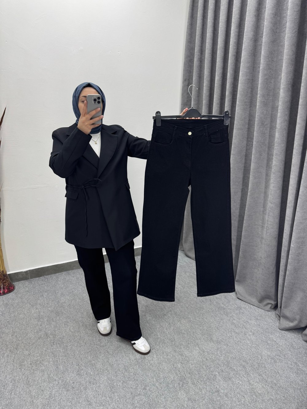 Siyah Düz Palazzo Model Likralı Jean
