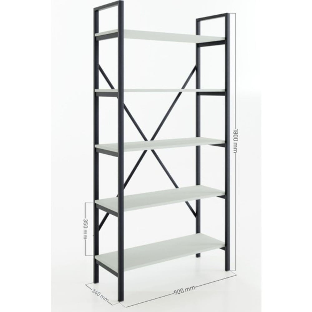 Ceramical Metal Ayaklı 5 Raflı Kitaplık - 90x180cm - Beyaz