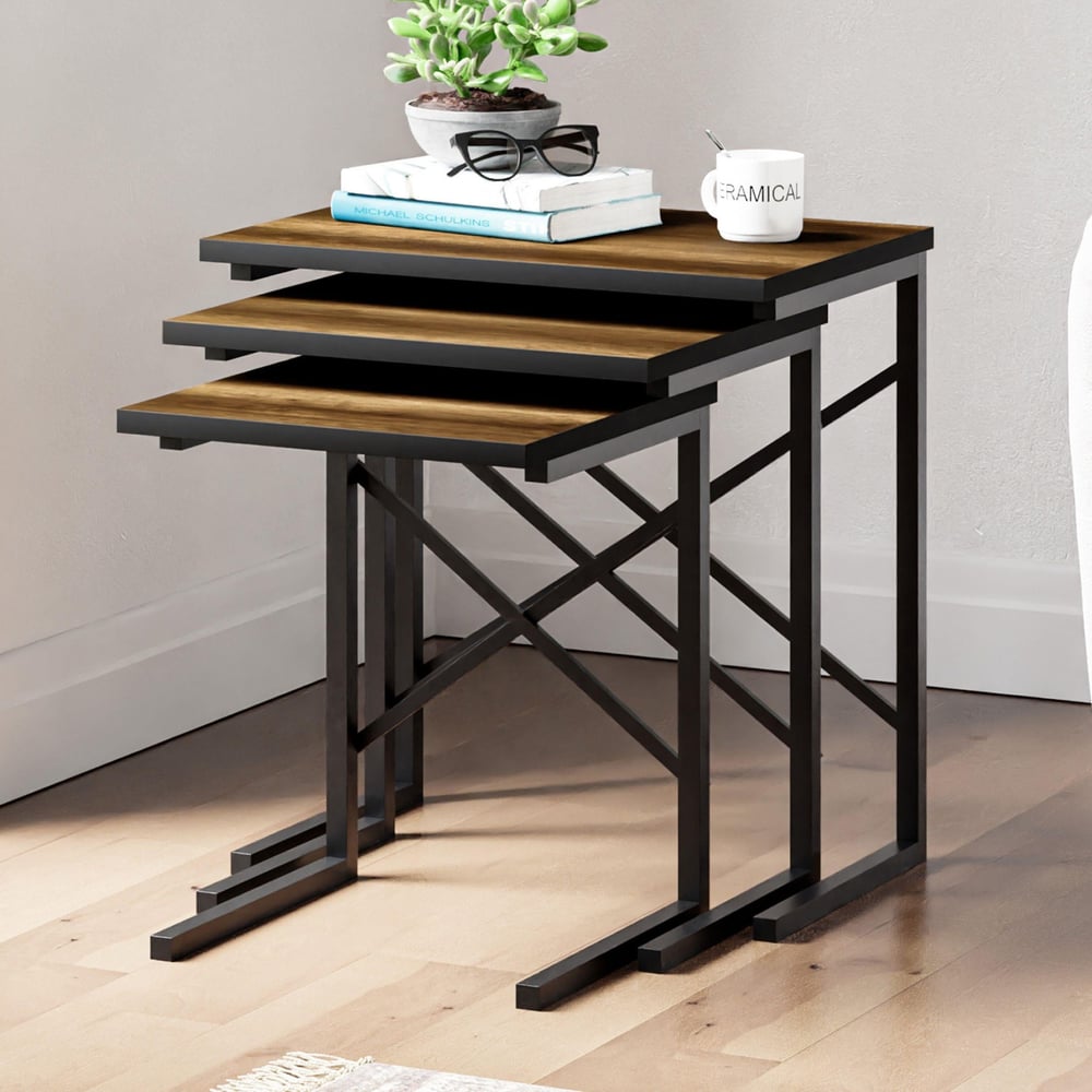 Ceramical ZG1 Metal Ayaklı 3lü Zigon Sehpa - Ceviz
