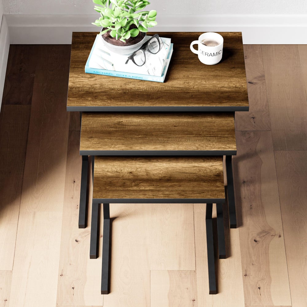 Ceramical ZG1 Metal Ayaklı 3lü Zigon Sehpa - Ceviz