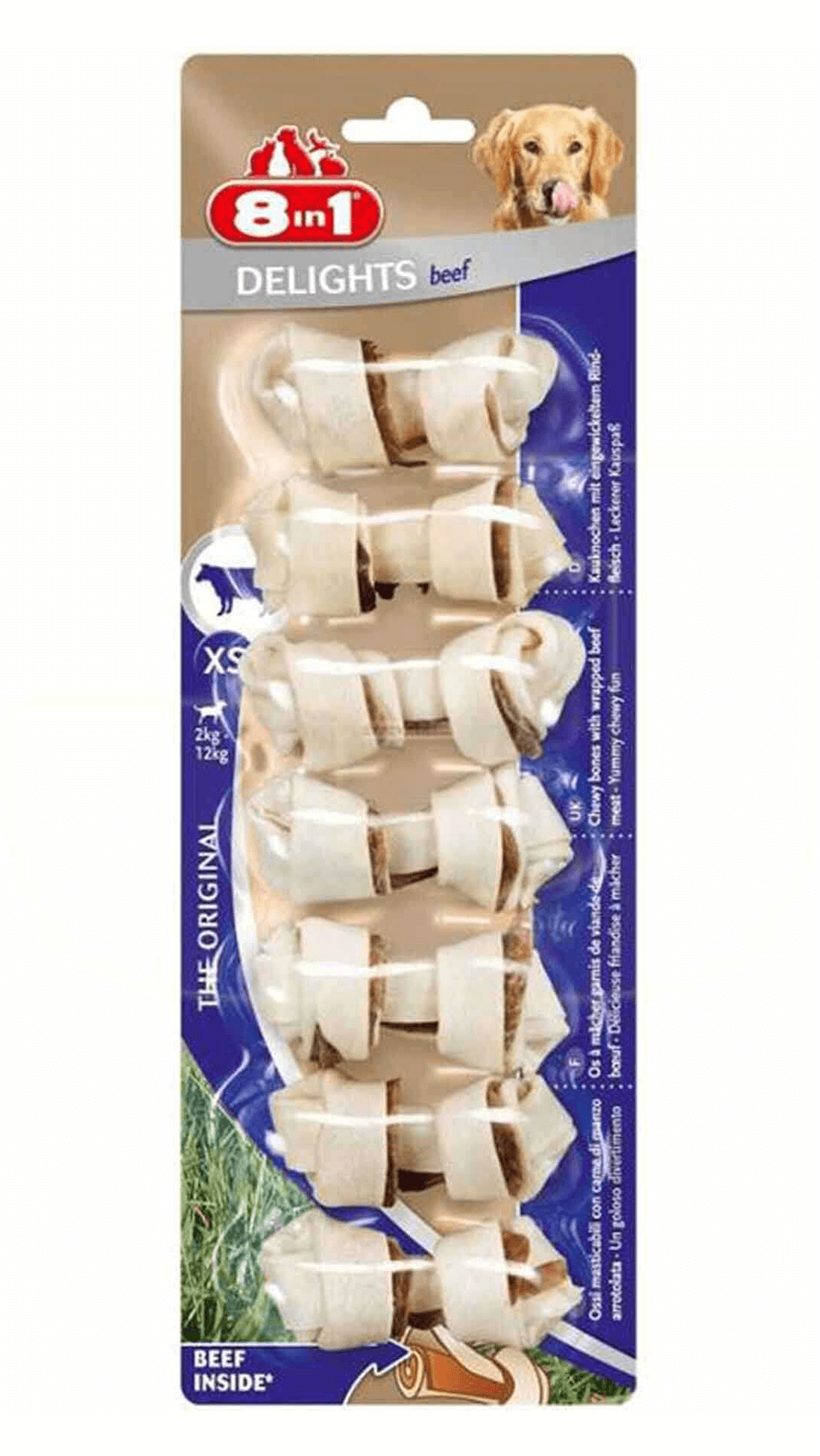 8in1 Delights Bones Köpekler için Biftekli Ödül Kemiği (XS) 7 Adet