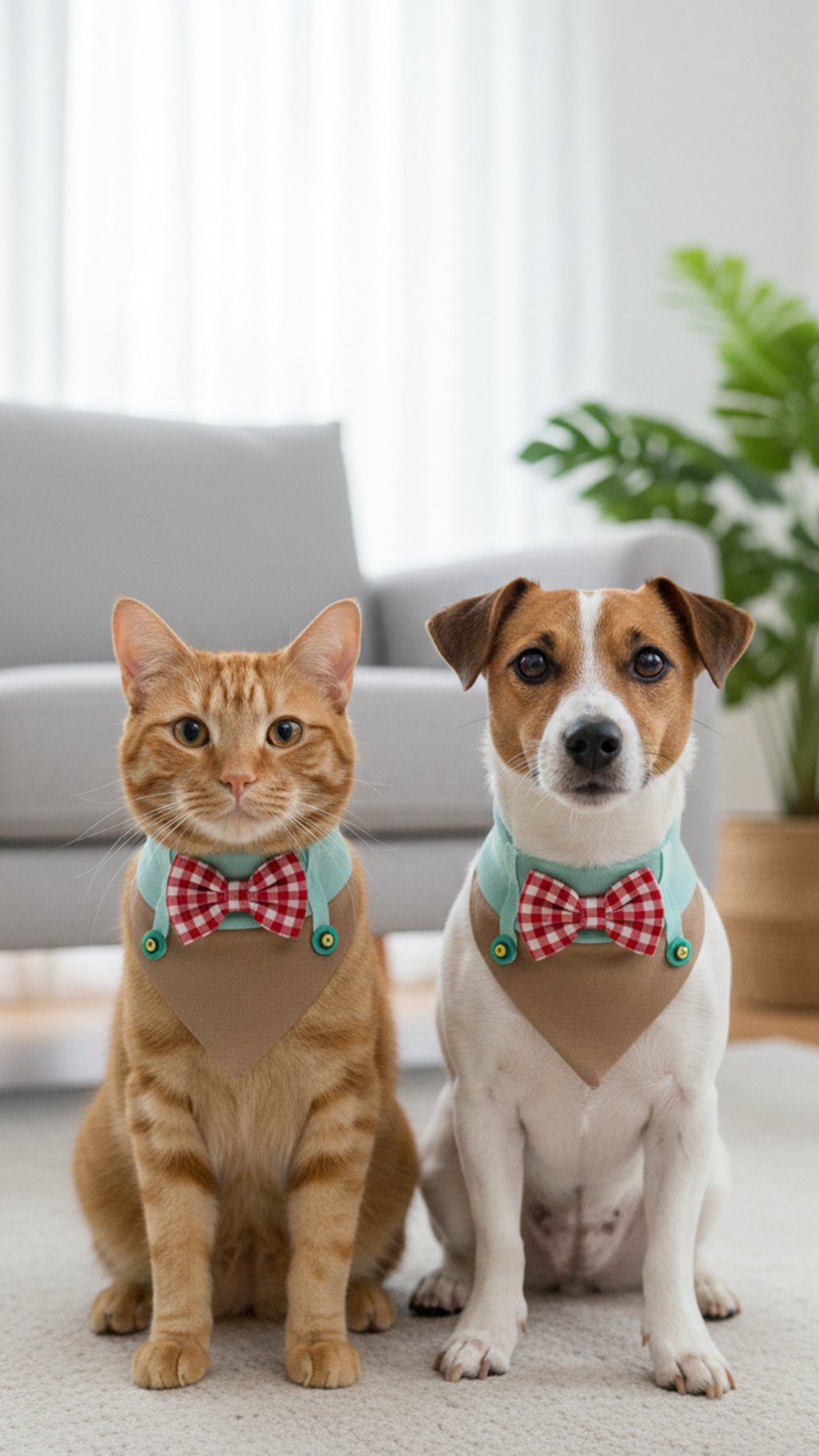 Kedi ve Köpek Collage Fular Tasma