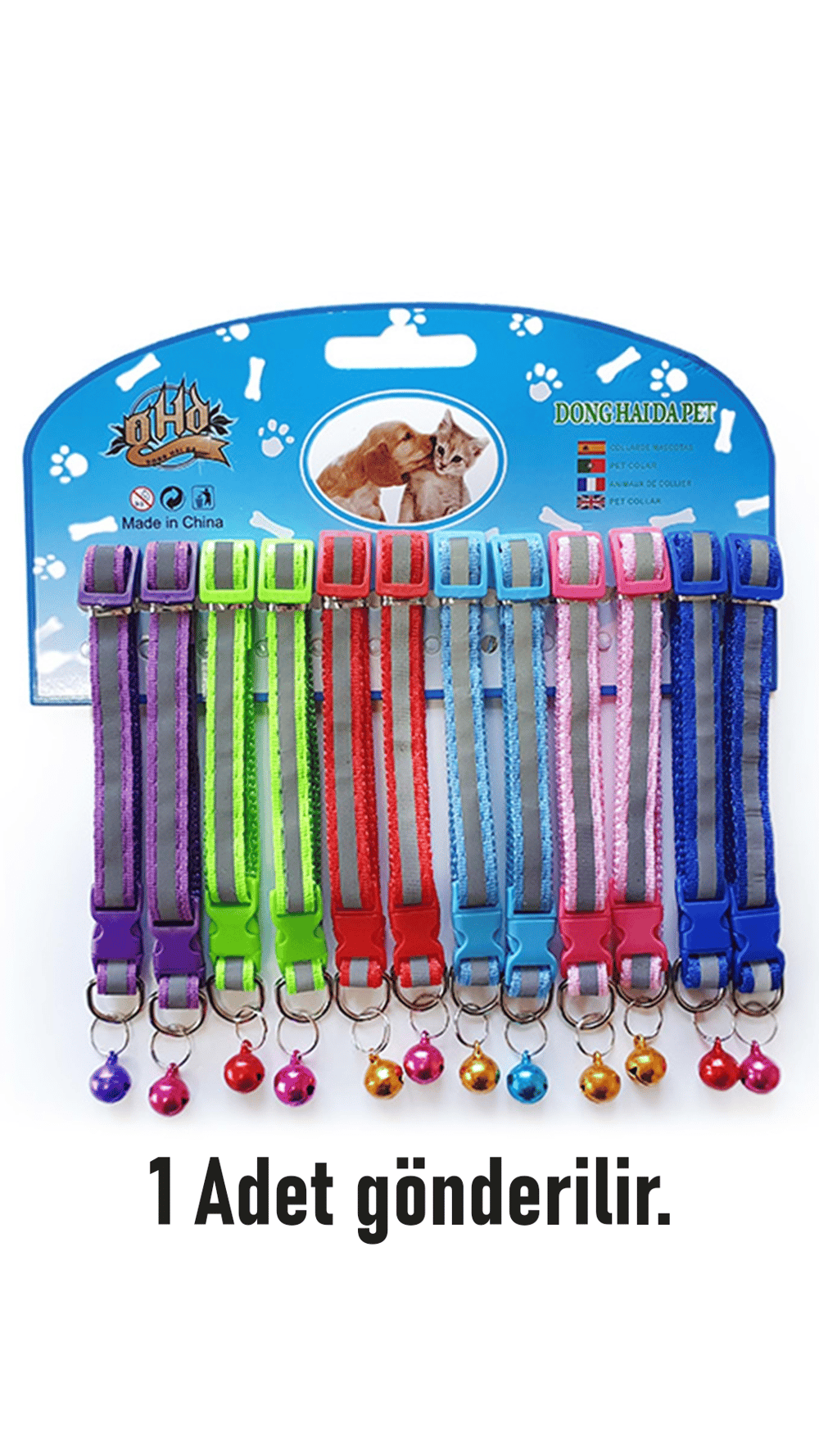 D-PETS NEON ZİLLİ KEDİ BOYUN TASMASI 12Lİ KARTELA