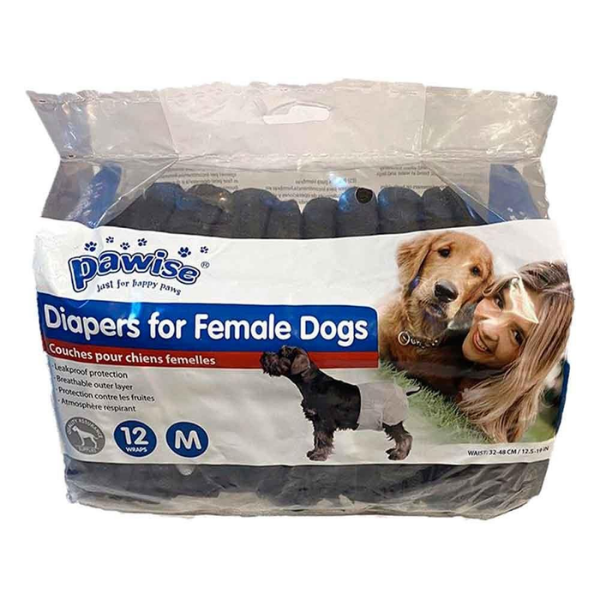 Pawise Dişi Köpek M Çiş Bezi Bebek Bezi Bel 32-48cm 12.5-19 İnç 12li Siyah