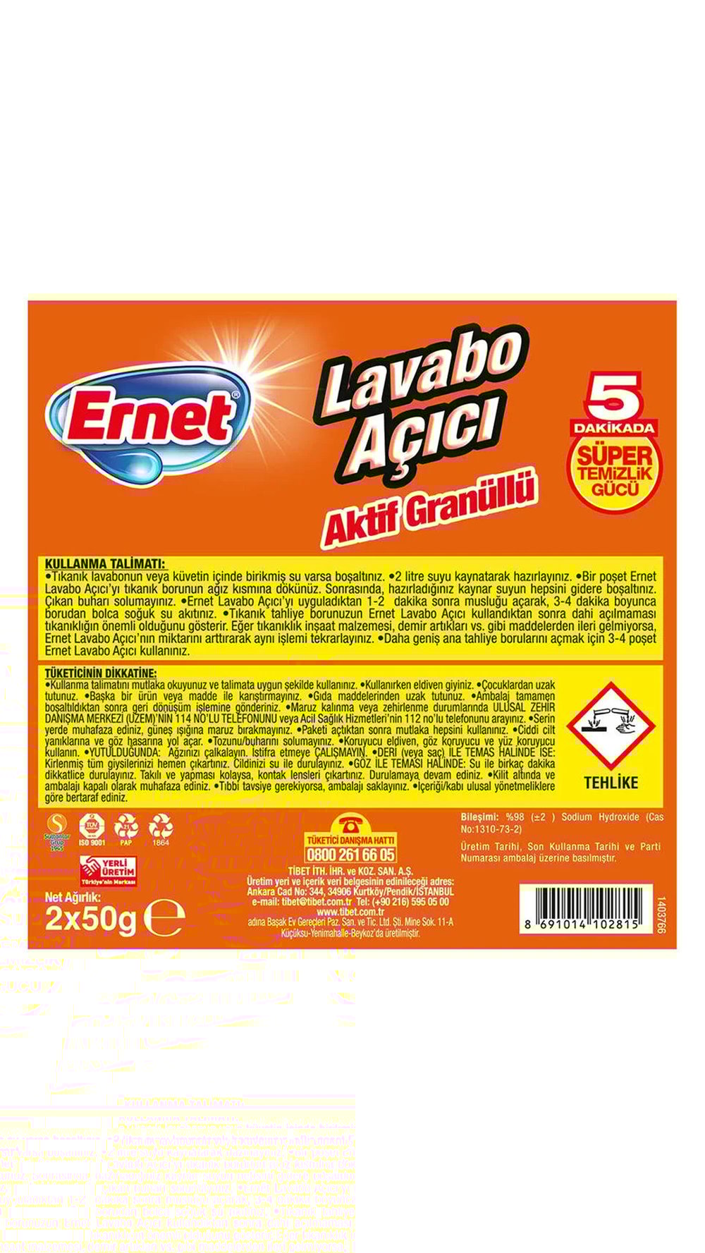 Ernet Granül Lavabo Açıcı 2x50Gr