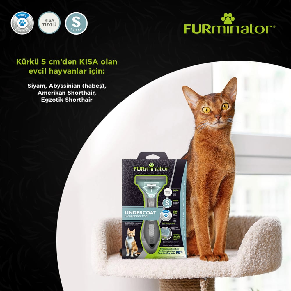 Furminator Kısa Tüylü Kediler için Tüy Toplayıcı Kedi Tarağı 3,9cm [S]
