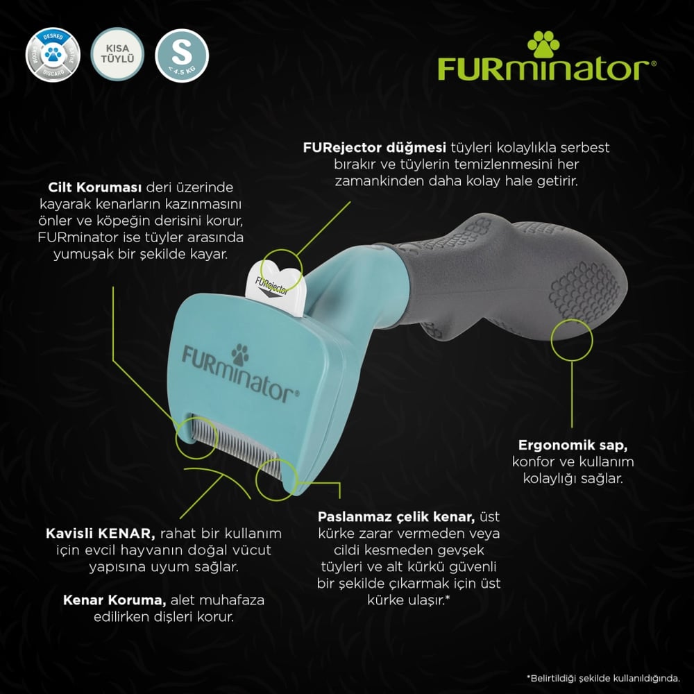 Furminator Kısa Tüylü Kediler için Tüy Toplayıcı Kedi Tarağı 3,9cm [S]