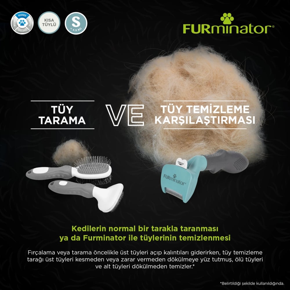 Furminator Kısa Tüylü Kediler için Tüy Toplayıcı Kedi Tarağı 3,9cm [S]