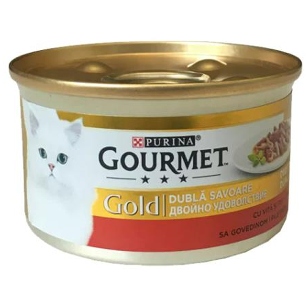 Gourmet Gold Parça Sığır Etli ve Tavuklu Yetişkin Kedi Konservesi 85 gr