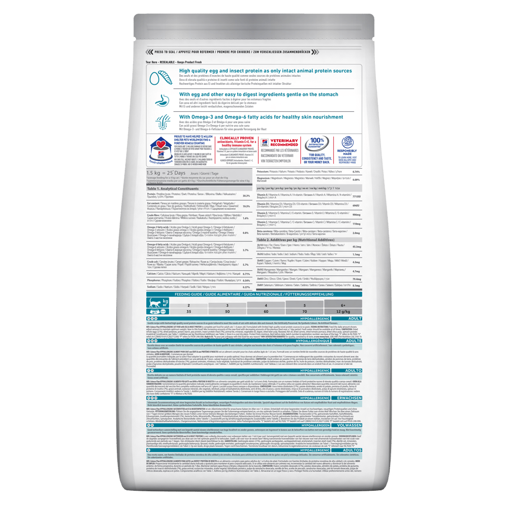 Hills SCIENCE PLAN Hypo-Allergenic Yumurta ve Böcek Proteinli Tahılsız Yetişkin Kedi Maması 1,5kg