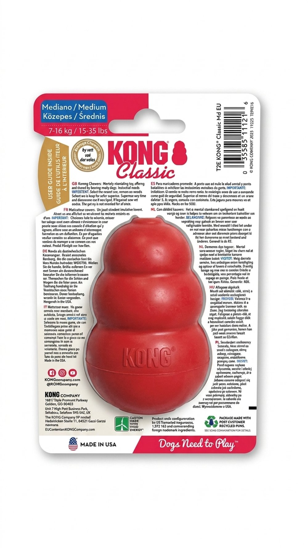 Kong Classic Köpekler için Çok Amaçlı Isırma Oyuncağı 9cm
