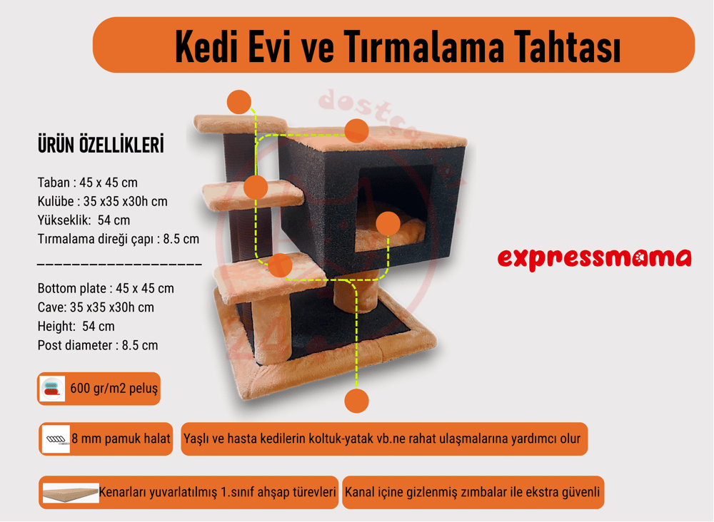 Expressmama Kedi Tırmalama Tahtası ve Kedi Evi