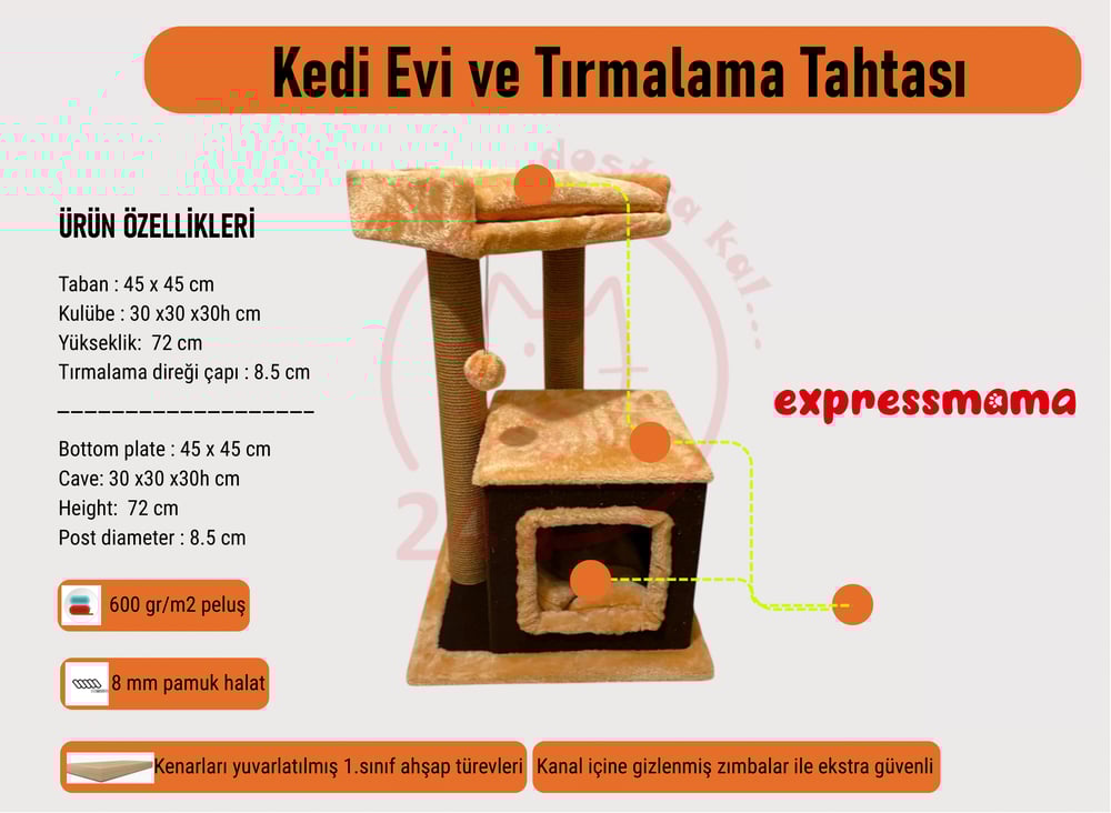 Expressmama Kedi Tırmalama Tahtası ve Kedi Evi