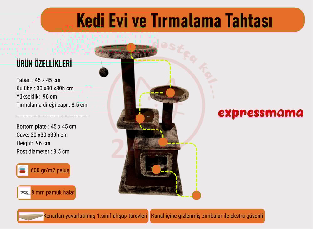 Expressmama Kedi Tırmalama Tahtası ve Kedi Evi