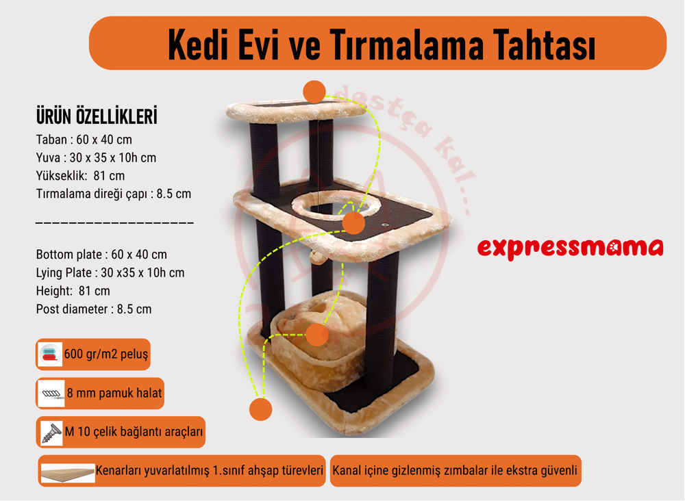 Expressmama Kedi Tırmalama Tahtası ve Kedi Evi