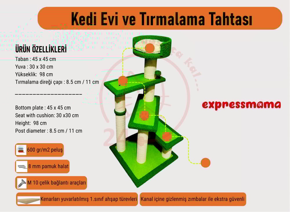 Expressmama Kedi Tırmalama Tahtası ve Kedi Evi