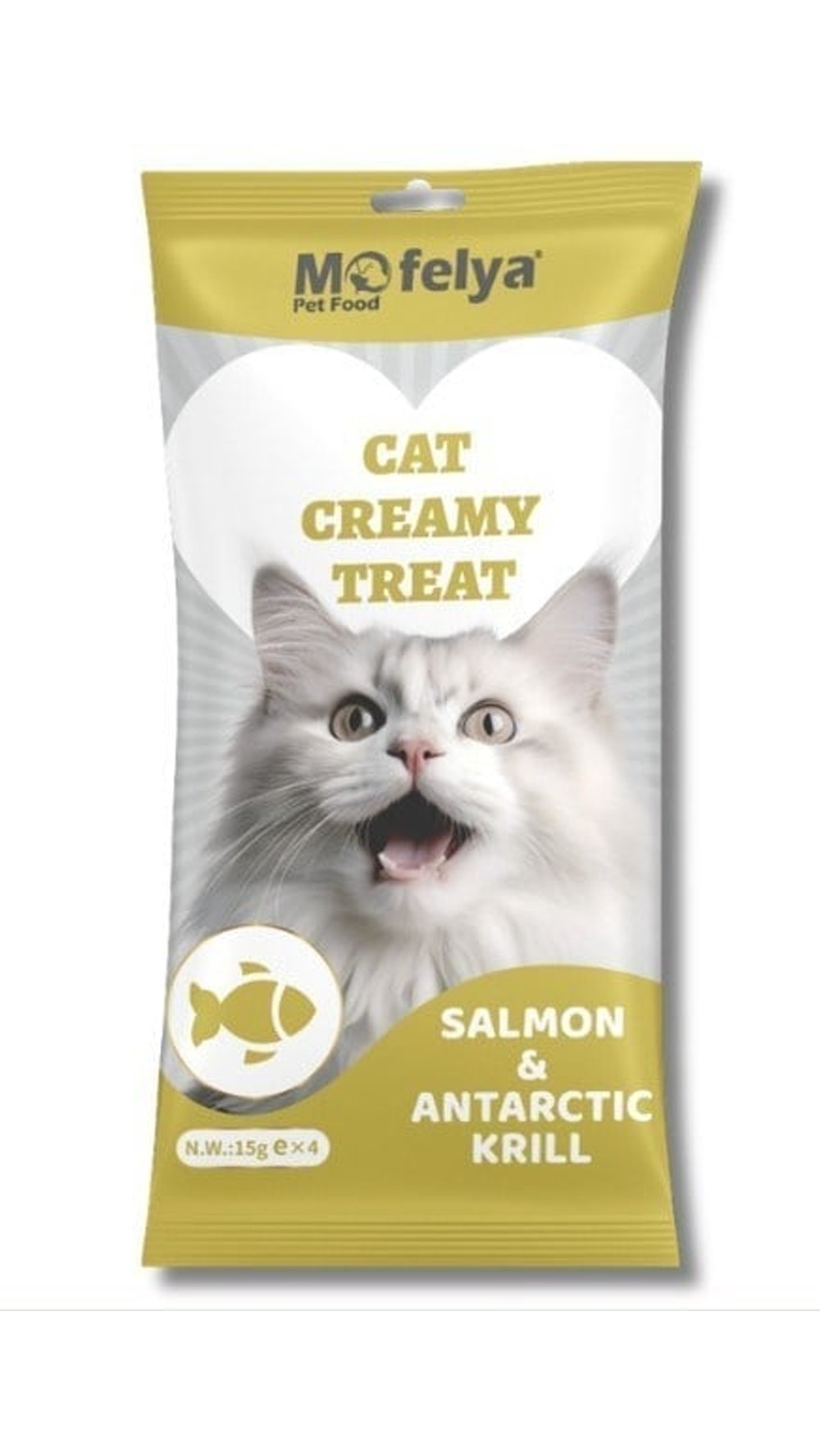 Mofelya Yüksek Proteinli Somonlu & Antartika Krilli Krem Kedi Ödül Maması 15 gr 4'lü