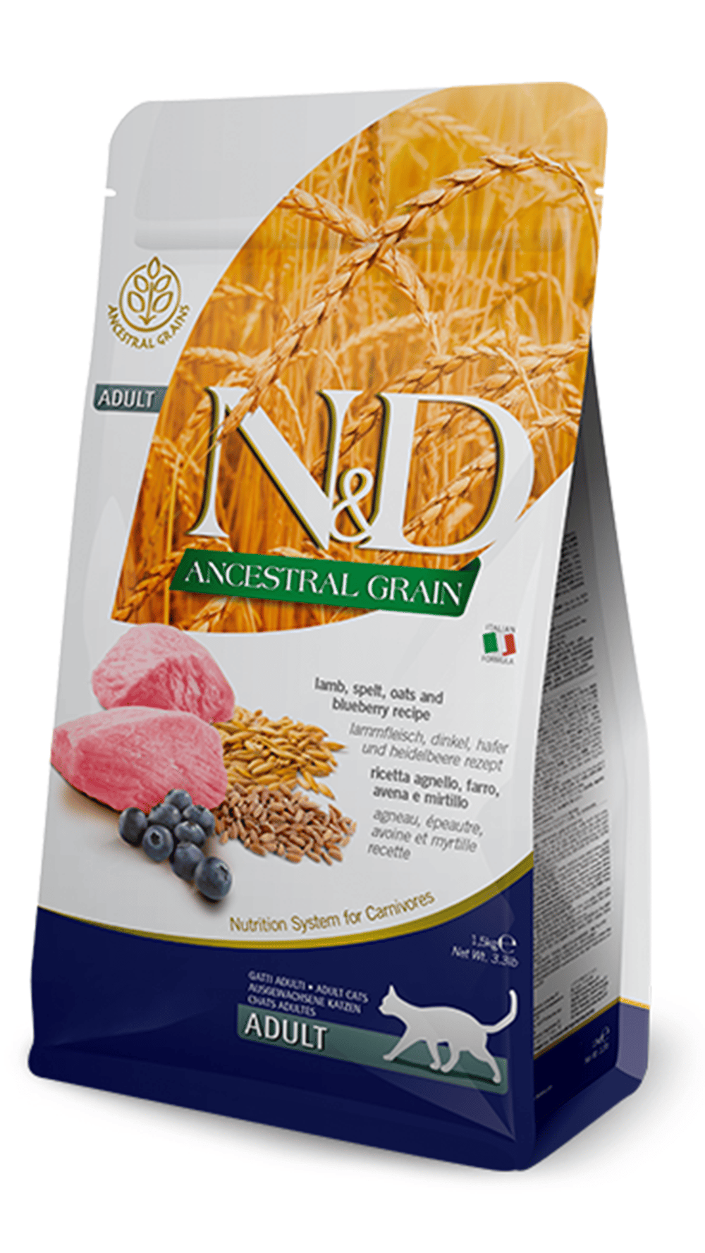 N&D Ancestral Grain Kuzu Etli ve Yaban Mersinli Ata Tahıllı Yetişkin Kedi Maması 10kg