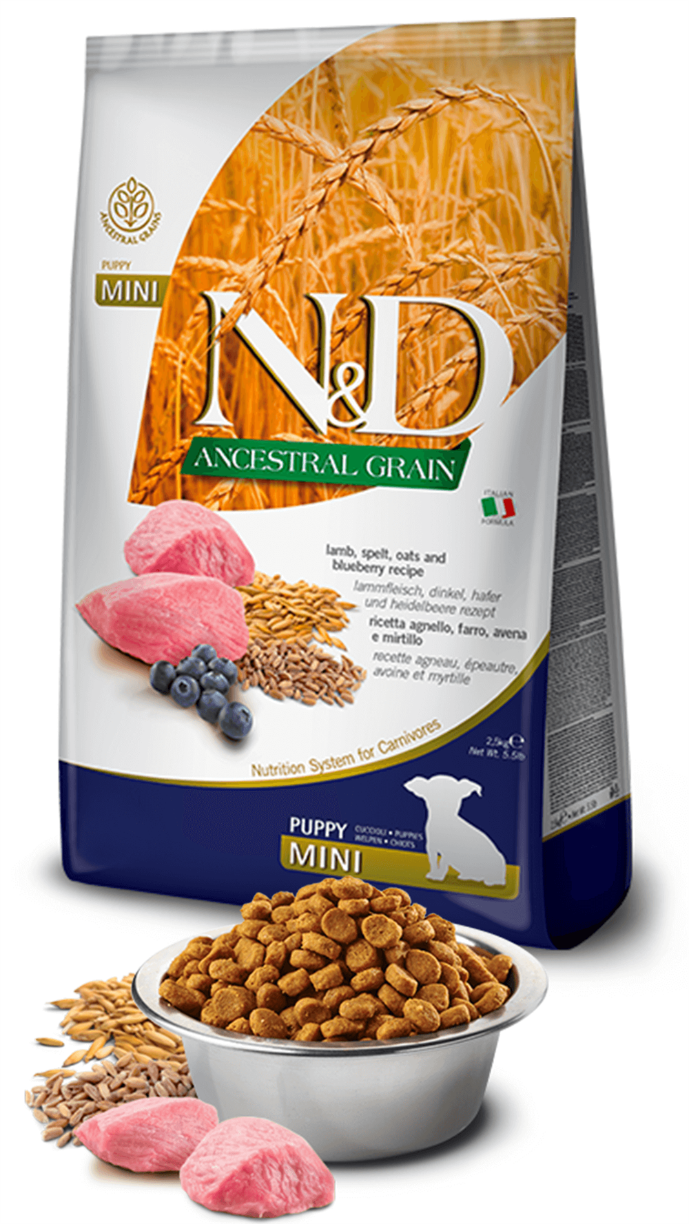 N&D Ancestral Grain Kuzu Etli Yaban Mersinli Küçük Irk Yavru Köpek Maması 2,5kg