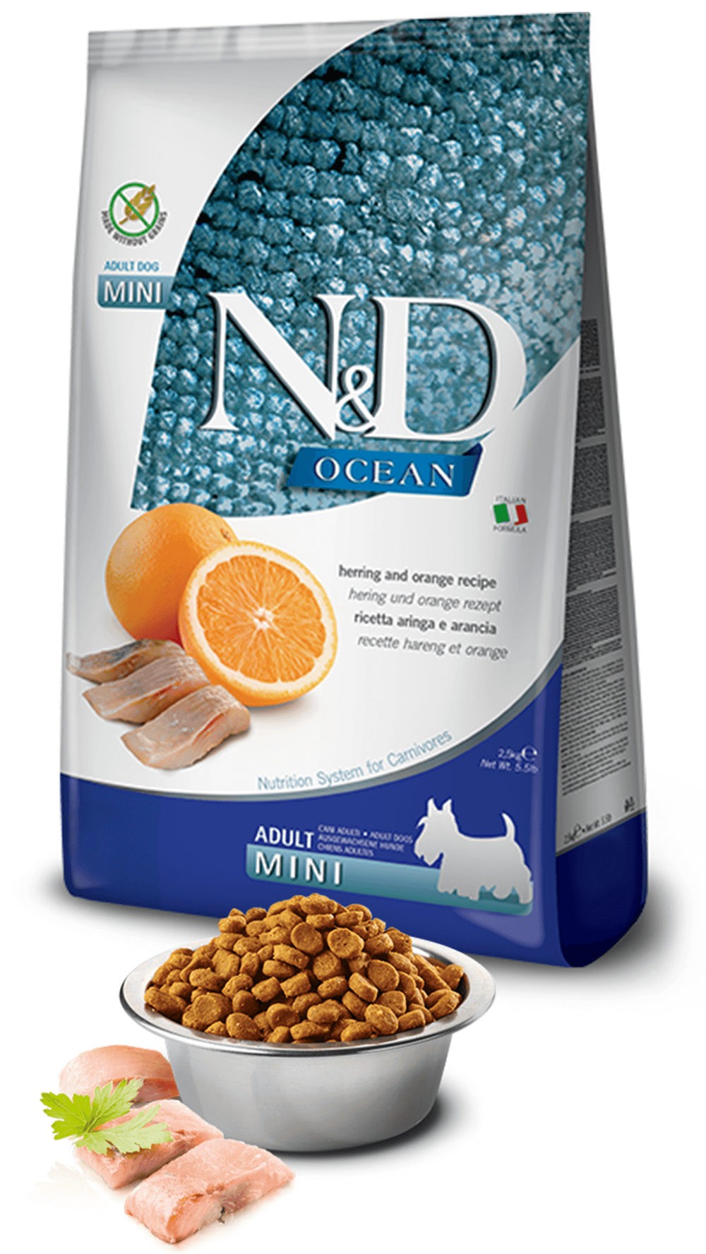 N&D Ocean Balık Portakallı Tahılsız Küçük Irk Yetişkin Köpek Maması 2.5 Kg