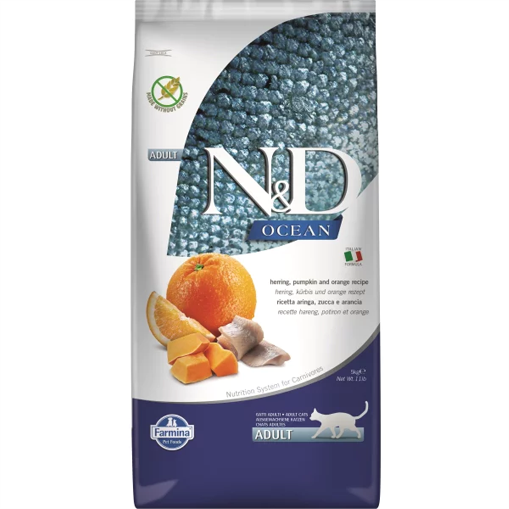 N&D Ocean Pumpkin Ringa Balıklı Bal Kabaklı ve Portakallı Tahılsız Yetişkin Kedi Maması 5kg