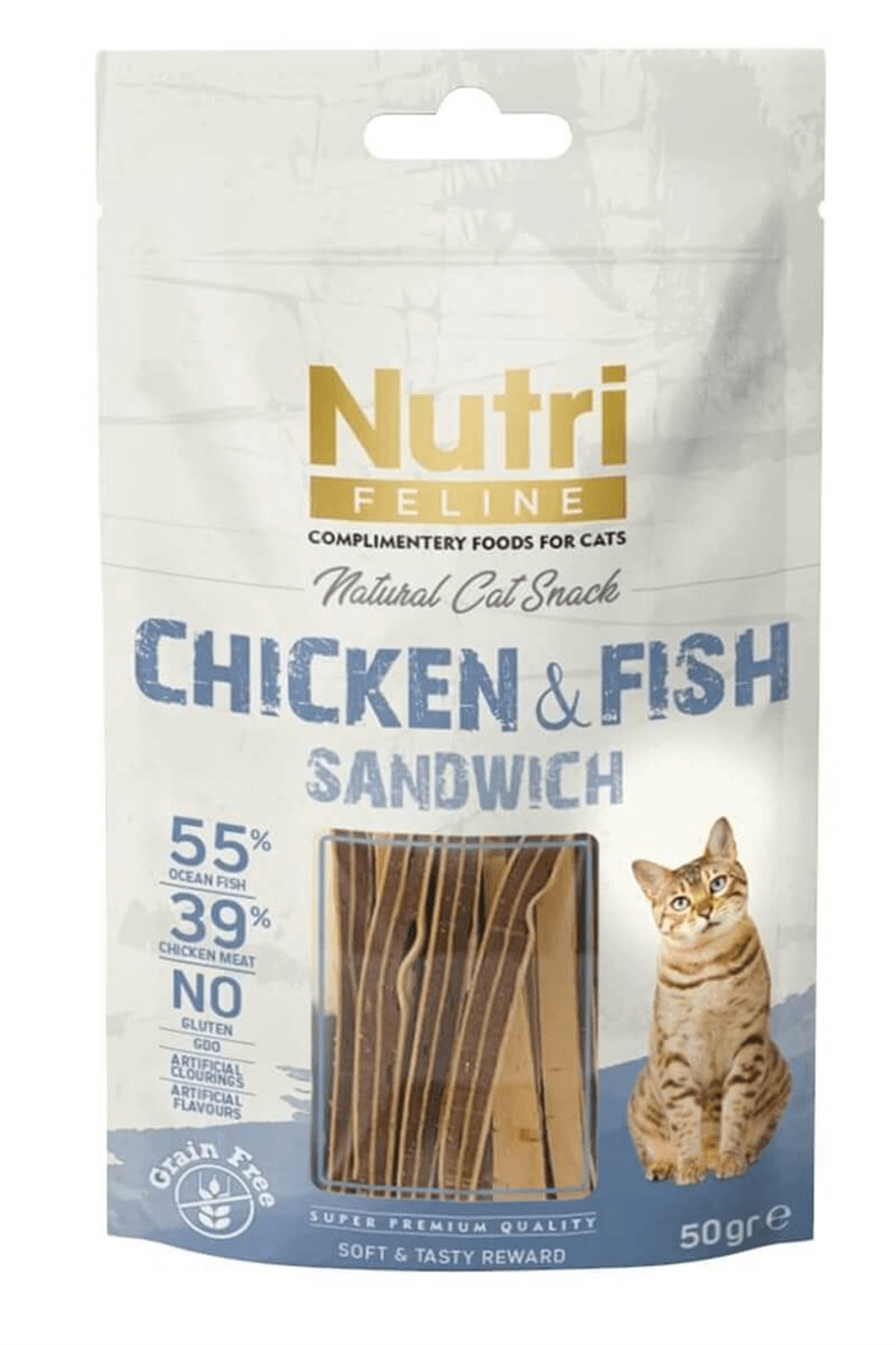 Nutri Feline Okyanus Balıklı ve Tavuk Etli Tahılsız Sandviç Kedi Ödül Maması 50gr