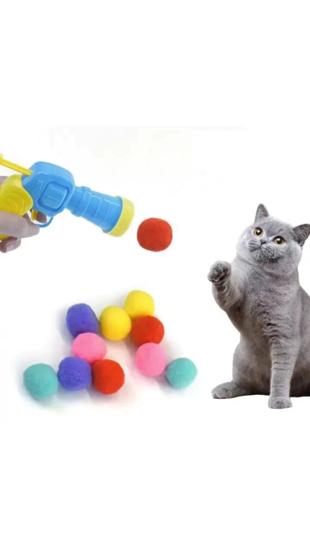 Peluş Top Atan Tabanca Kedi Oyuncağı 14cm (Karışık Renkli)